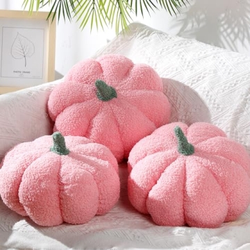 Queekay 2 Pcs Thanksgiving Pumpkin Pillow Fall Pumpkin Shaped Throw Pillow 11 x 9.5 Inch 3D Pumpkin Pillow Sofa Throw Pillow Cushion for Car Bedroom Home Decoration Couch(Pink)