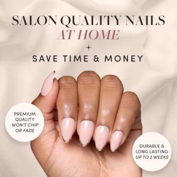 Glamnetic Press On Nails - Gold Standard | Short Almond Nails with Gold French Tips, Reusable Stick ...