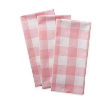 DII Buffalo Check Kitchen Collection, Classic Farmhouse Dishtowel Set, 20x30, Pink &White, 3 Piece