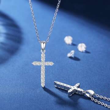 GUYOICHT 925 Sterling Silver Cubic Zirconia Cross Pendant Necklace for Women (style 6)