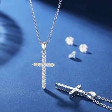 GUYOICHT 925 Sterling Silver Cubic Zirconia Cross Pendant Necklace for Women (style 6)