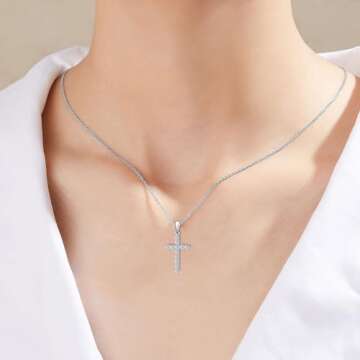 GUYOICHT 925 Sterling Silver Cubic Zirconia Cross Pendant Necklace for Women (style 6)
