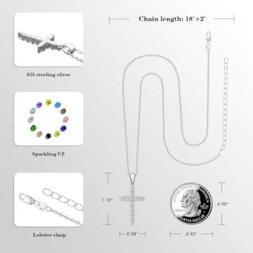 GUYOICHT 925 Sterling Silver Cubic Zirconia Cross Pendant Necklace for Women (style 6)