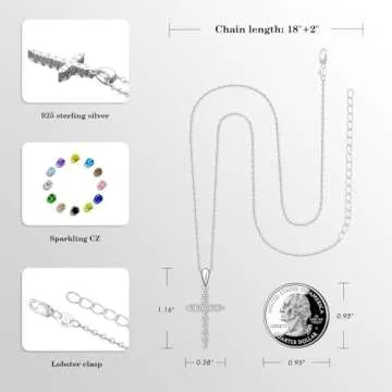 GUYOICHT 925 Sterling Silver Cubic Zirconia Cross Pendant Necklace for Women (style 6)