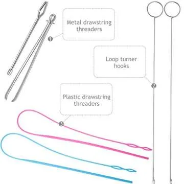 WILLBOND 6 Pcs Flexible Drawstring Threader Tool Sewing Loop Kit, Loop Turner Easy Threader Hoodie String Replacement Metal Tweezers Drawstring Puller Tool for Fabric Belt DIY Knitting Accessories