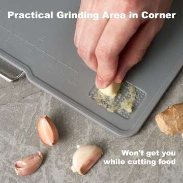 KOFRAND Plastic Cutting Boards with Grinding Area and Measurement, Cutting Boards for Kitchen Dishwasher Safe, Set of 3 with Holder, Non-Slip Design, Stainless Steel Handle, Pink