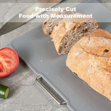 KOFRAND Plastic Cutting Boards with Grinding Area and Measurement, Cutting Boards for Kitchen Dishwasher Safe, Set of 3 with Holder, Non-Slip Design, Stainless Steel Handle, Pink