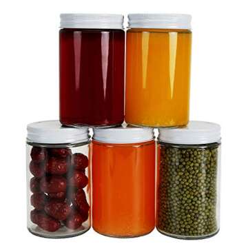 Suwimut 12 Pack Glass Jars With Lids, 12 oz Wide Mouth Straight Sided Glass Storage Mason Canning Jars with White Metal Lids for Pickles and Kitchen Storage Jelly, Jams, Honey, Caviar, Herb, Dry Food
