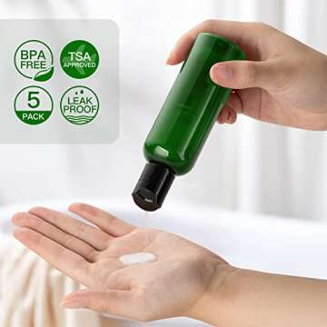owlyee 3.4 oz Travel Bottles for Toiletries, Empty Travel Size Containers Tsa Approved, 5PCS Small Plastic Shampoo Bottles with Labels (100ml, Green)