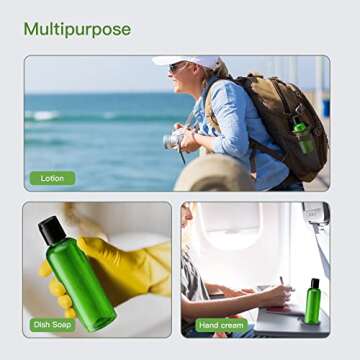 owlyee 3.4 oz Travel Bottles for Toiletries, Empty Travel Size Containers Tsa Approved, 5PCS Small Plastic Shampoo Bottles with Labels (100ml, Green)