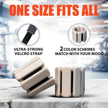 Gymnastics Power Wrist Ankle Bangles Weights For Women And Men - dumbbells Bracelet for Walking, Jogging, Yoga, Gym, Strength Training (1 LB - Cream Beige Pair)