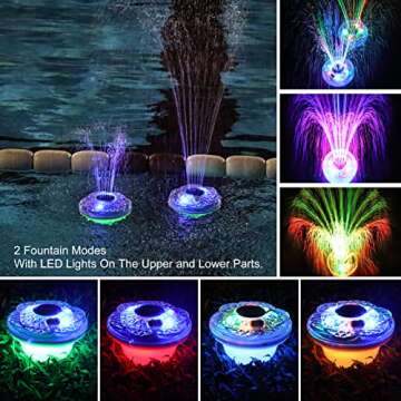 Floating Pool Fountain with Light Show,Rechargeable Battery Pond Water Fountain,IP68 Waterproof Pool...
