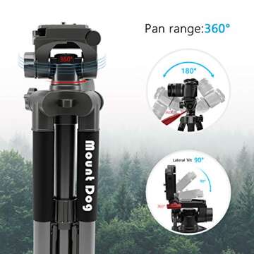MOUNTDOG Camera Tripod 60" Aluminum Alloy Lightweight Tripod for Camera Stand & Monopod Compact for Travel with 360° Panorama and Quick Release Plates for Canon Nikon DSLR Video Shooting - Black
