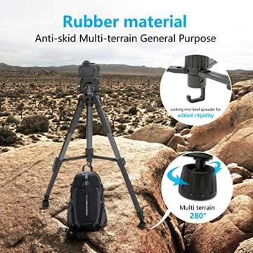 MOUNTDOG Camera Tripod 60" Aluminum Alloy Lightweight Tripod for Camera Stand & Monopod Compact for Travel with 360° Panorama and Quick Release Plates for Canon Nikon DSLR Video Shooting - Black