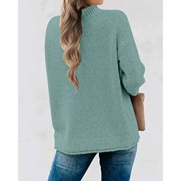 MEROKEETY Women's Long Sleeve Turtleneck Cozy Knit Sweater Casual Loose Pullover Jumper Tops, Sage, Large