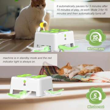 Bolpetizo Cat Toys, Interactive Cat Toys, 2-in-1 Automatic Cat Toy, 4 Holes Mice Whack A Mole Cat Mouse Toy with Moving Feather, Portable USB Rechargeable Electronic Kitten Toys (White)