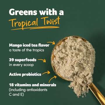 Purely Inspired Organic Green Powder Smoothie Mix, Tropical Mango Iced Tea Flavor (30 Servings) - Pr...