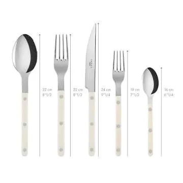 SABRE PARIS - 5-Piece Flatware Set - Bistrot Collection - Knife, Fork, Soup Spoon, Teaspoon & Dessert Fork - Stainless Steel & Nylon - Dishwasher Safe - Ivory - Brilliant Finish