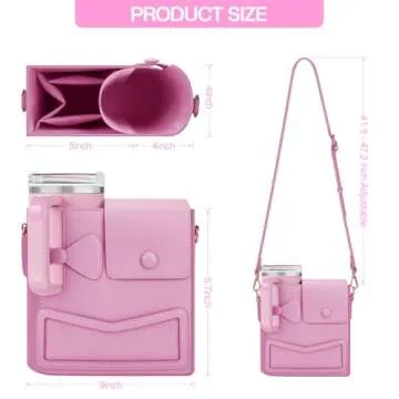 Crossbody Bag for Stanley Cup Purse, Outdoor Portable Water Bottle Holder with Adjustable Shoulder Strap，2025 New accessories for Stanley Cup Pink