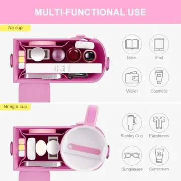Crossbody Bag for Stanley Cup Purse, Outdoor Portable Water Bottle Holder with Adjustable Shoulder Strap，2025 New accessories for Stanley Cup Pink