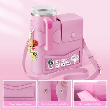 Crossbody Bag for Stanley Cup Purse, Outdoor Portable Water Bottle Holder with Adjustable Shoulder Strap，2025 New accessories for Stanley Cup Pink