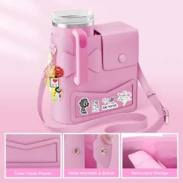 Crossbody Bag for Stanley Cup Purse, Outdoor Portable Water Bottle Holder with Adjustable Shoulder Strap，2025 New accessories for Stanley Cup Pink