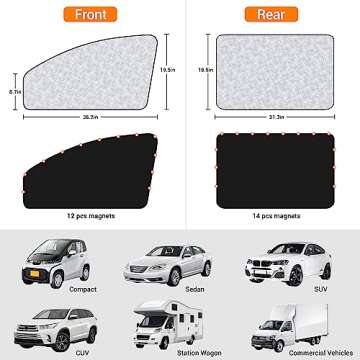 ZATOOTO Car Window Sun Shades Covers - 4 Pcs Magnetic Privacy Side Sunshades Blackout Auto Camping Curtains Accessories for Sleeping Family and Women Men Kids Baby