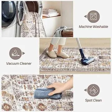Madane Hallway Runner Rug - 2x5 Rug Runner Washable Runner Rugs Non-Slip Low-Pile Kitchen Runner Rug Laundry Room Rug Throw Carpet for Entrance Bedroom Living Room (2'x5', Brown/Gold)