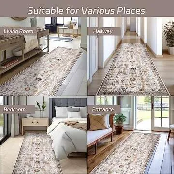 Madane Hallway Runner Rug - 2x5 Rug Runner Washable Runner Rugs Non-Slip Low-Pile Kitchen Runner Rug Laundry Room Rug Throw Carpet for Entrance Bedroom Living Room (2'x5', Brown/Gold)