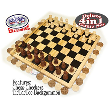Deluxe 4-in-1 Wooden Board Game Set for Family Fun