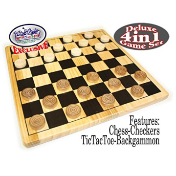 Deluxe 4-in-1 Wooden Board Game Set for Family Fun