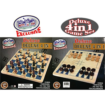 Deluxe 4-in-1 Wooden Board Game Set for Family Fun