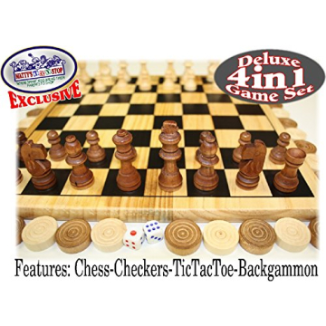 Deluxe 4-in-1 Wooden Board Game Set for Family Fun