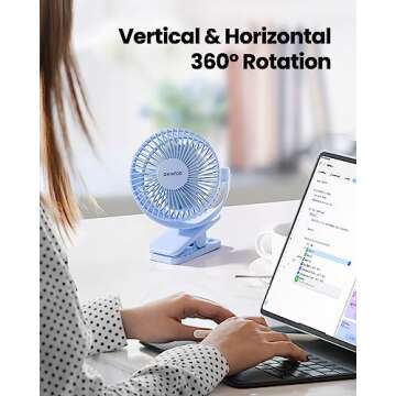 Gaiatop Portable Clip on Fan Battery Operated, Small Powerful 3 Speed Quiet 360° Rotate, USB Rechar...