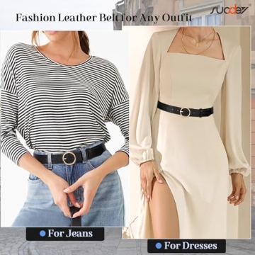 SUOSDEY Women Leather Belt - Adjustable O-Ring Style