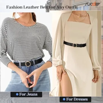 SUOSDEY Women Leather Belt - Adjustable O-Ring Style