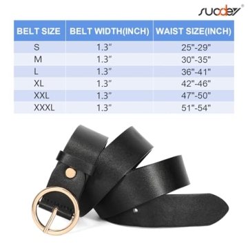 SUOSDEY Women Leather Belt - Adjustable O-Ring Style