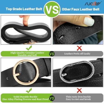 SUOSDEY Women Leather Belt - Adjustable O-Ring Style
