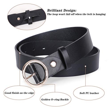 SUOSDEY Women Leather Belt - Adjustable O-Ring Style