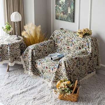 SUTAVIA French Floral Tablecloth Hand-Made Cotton Fabric with Lace Vintage Berry Garden Pattern Tabletop Sofa Cover Blanket for Home Holiday Party Decor (Red Floral, Rectangle, 52"x70")