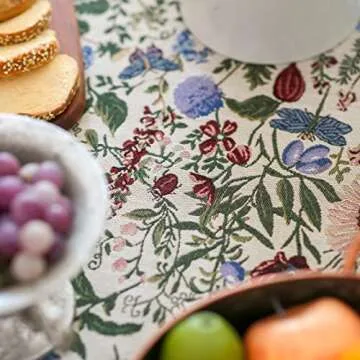 SUTAVIA French Floral Tablecloth Hand-Made Cotton Fabric with Lace Vintage Berry Garden Pattern Tabletop Sofa Cover Blanket for Home Holiday Party Decor (Red Floral, Rectangle, 52"x70")