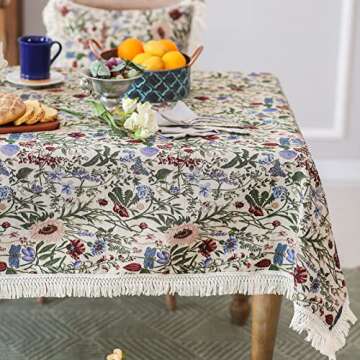 SUTAVIA French Floral Tablecloth Hand-Made Cotton Fabric with Lace Vintage Berry Garden Pattern Tabletop Sofa Cover Blanket for Home Holiday Party Decor (Red Floral, Rectangle, 52"x70")