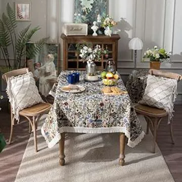 SUTAVIA French Floral Tablecloth Hand-Made Cotton Fabric with Lace Vintage Berry Garden Pattern Tabletop Sofa Cover Blanket for Home Holiday Party Decor (Red Floral, Rectangle, 52"x70")