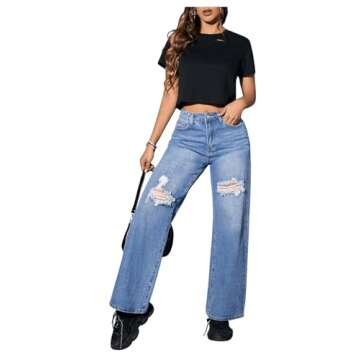 SweatyRocks Women's Summer Short Sleeve Tee Distressed Ripped Crop T-Shirt Tops