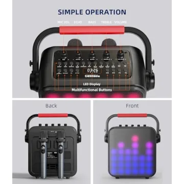 LED Karaoke Machine with Bluetooth & 2 Microphones
