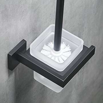 Toilet Brush with Holder Wall Mounted Matte Black, NEWRAIN Modern Bathroom Toilet Brush with Holder ...
