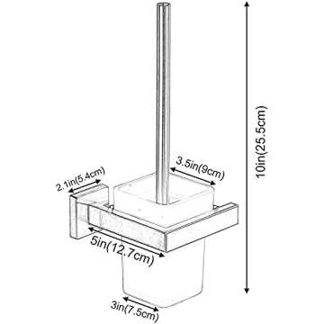 Toilet Brush with Holder Wall Mounted Matte Black, NEWRAIN Modern Bathroom Toilet Brush with Holder Stainless Steel Holder Glass Canister with Toilet Brush Toilet Brush Holder Set