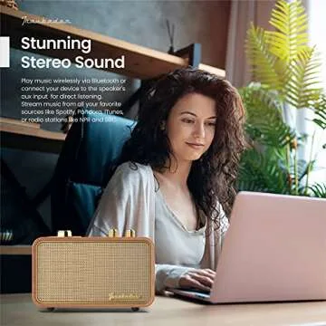 Yogyro Trenbader Artlink Stereo Wireless Speaker AM/FM Retro Wood Bluetooth Speaker with Built-in Speakers,Elegant & Vintage Design Portable Bluetooth Speaker for Home Office Outdoor…