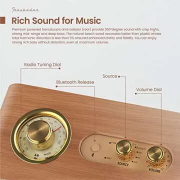 Yogyro Trenbader Artlink Stereo Wireless Speaker AM/FM Retro Wood Bluetooth Speaker with Built-in Speakers,Elegant & Vintage Design Portable Bluetooth Speaker for Home Office Outdoor…