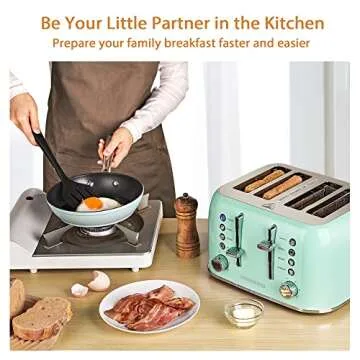 REDMOND Toaster 4 Slice, Retro Stainless Steel Toaster with Extra Wide Slots Bagel, Defrost, Reheat Function, Dual Independent Control Panel, 6 Shade Settings and High Lift Lever, Aqua Green